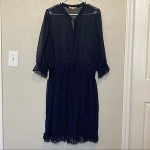 Gibson Latimer polka dot dress size XL sheer navy blue smocked waist flowy